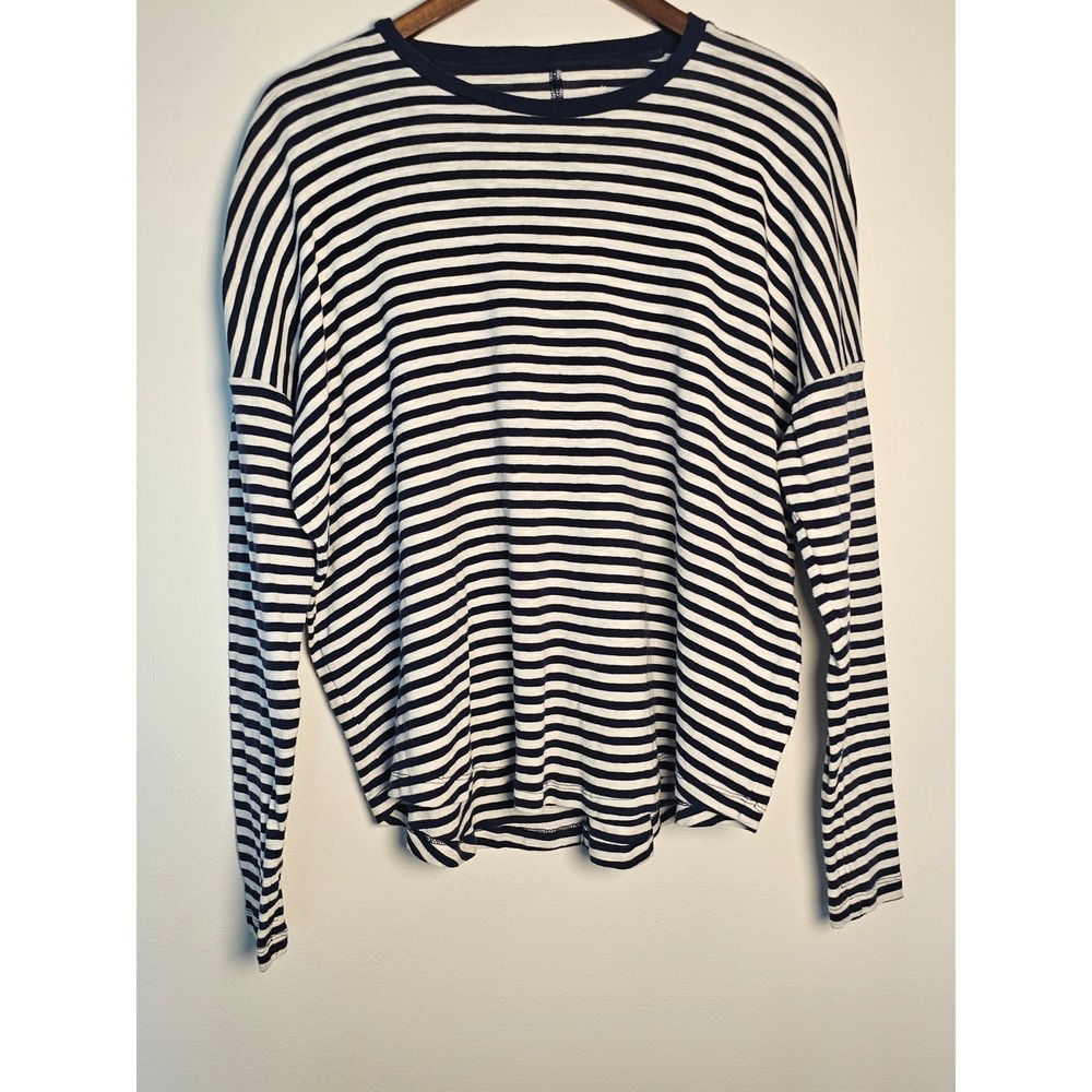 Nautical Aerie Real Soft Striped Tee Womens Large Navy White Drop Shoulder Top